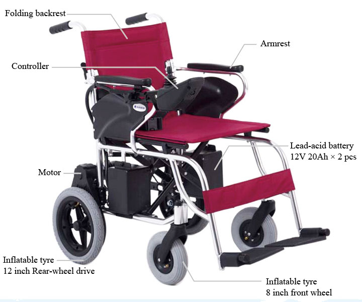 12 inch heavy duty folding power wheelchair